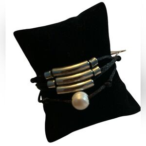 J Jill Black and Pearl Bead Silver Plated Multi-Strand Bracelet